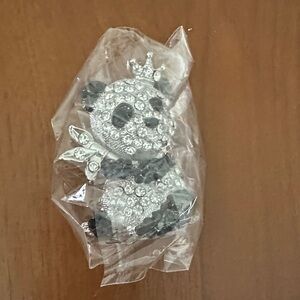 Silver Crystal Panda Brooch - Rhinestone Animal Pin